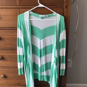 Green and white cardigan